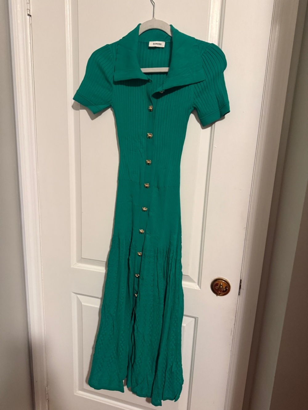 Green Rib-Knit Polo Button-Front Midi Dress - Picture 3 of 5